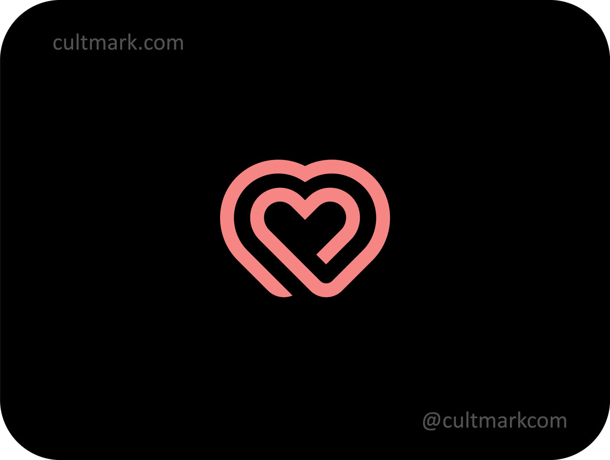Cultmark modern linear heart logo, professional double-line monogram for wellness and mental health branding.