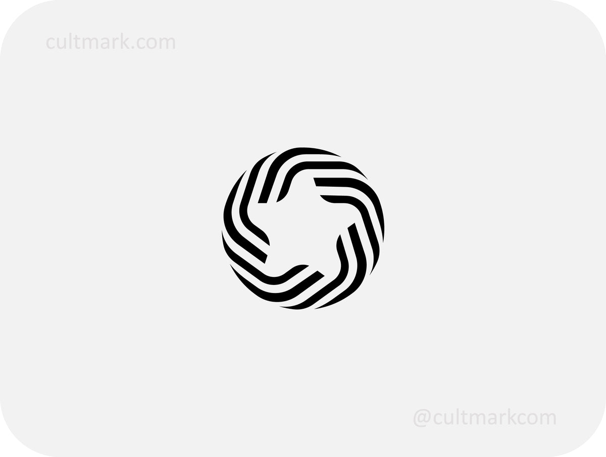 Cultmark back and white star logo with dynamic circular lines, professional award and achievement icon.