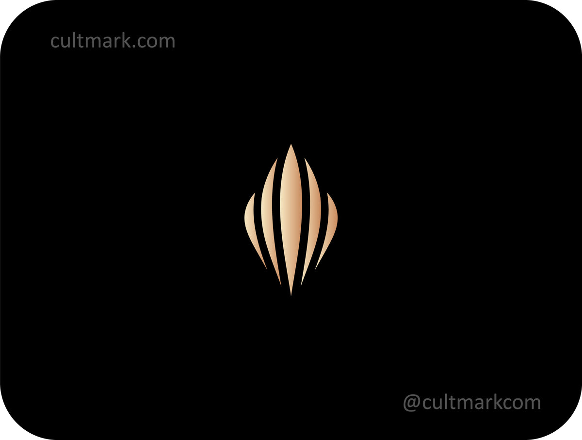 Cultmark premium golden flower bud logo design in luxury style, minimalist floral emblem for jewelry or beauty brand on black background.