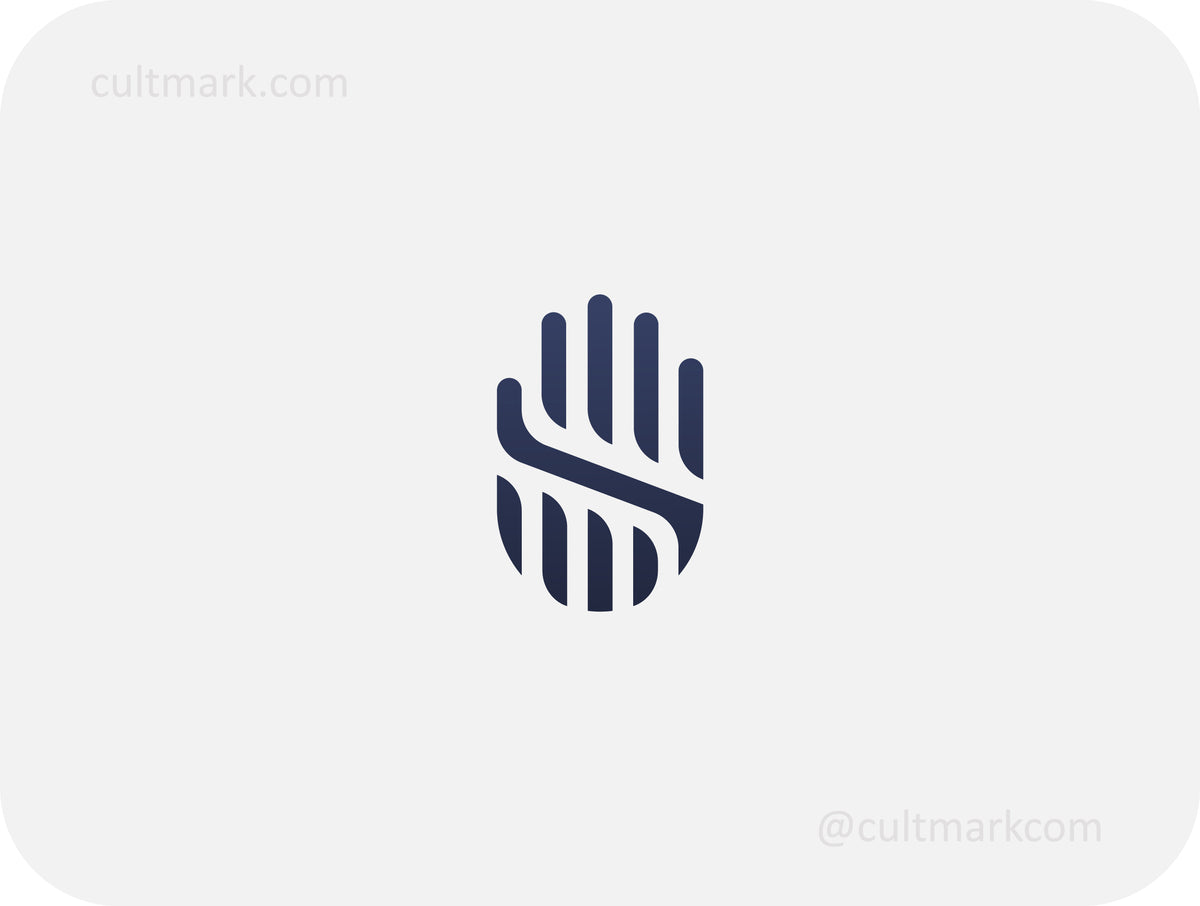 Cultmark minimalist palm logo with a dividing line, professional blue hand icon for security, consulting, and identity protection branding.