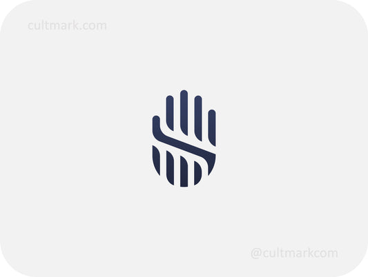 Cultmark minimalist palm logo with a dividing line, professional blue hand icon for security, consulting, and identity protection branding.