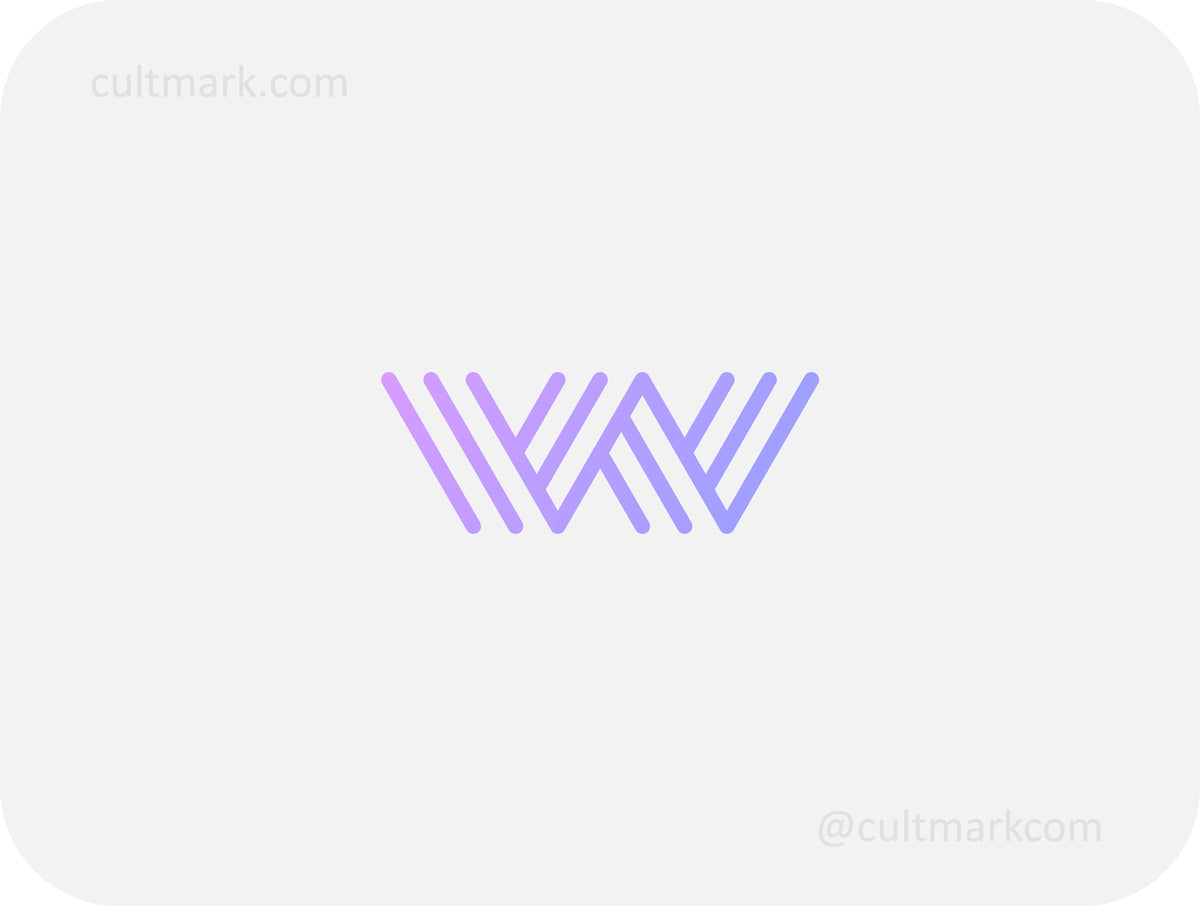 Cultmark Monogram W logo design, minimalist purple and blue gradient W initial with parallel lines for tech business identity on light background.