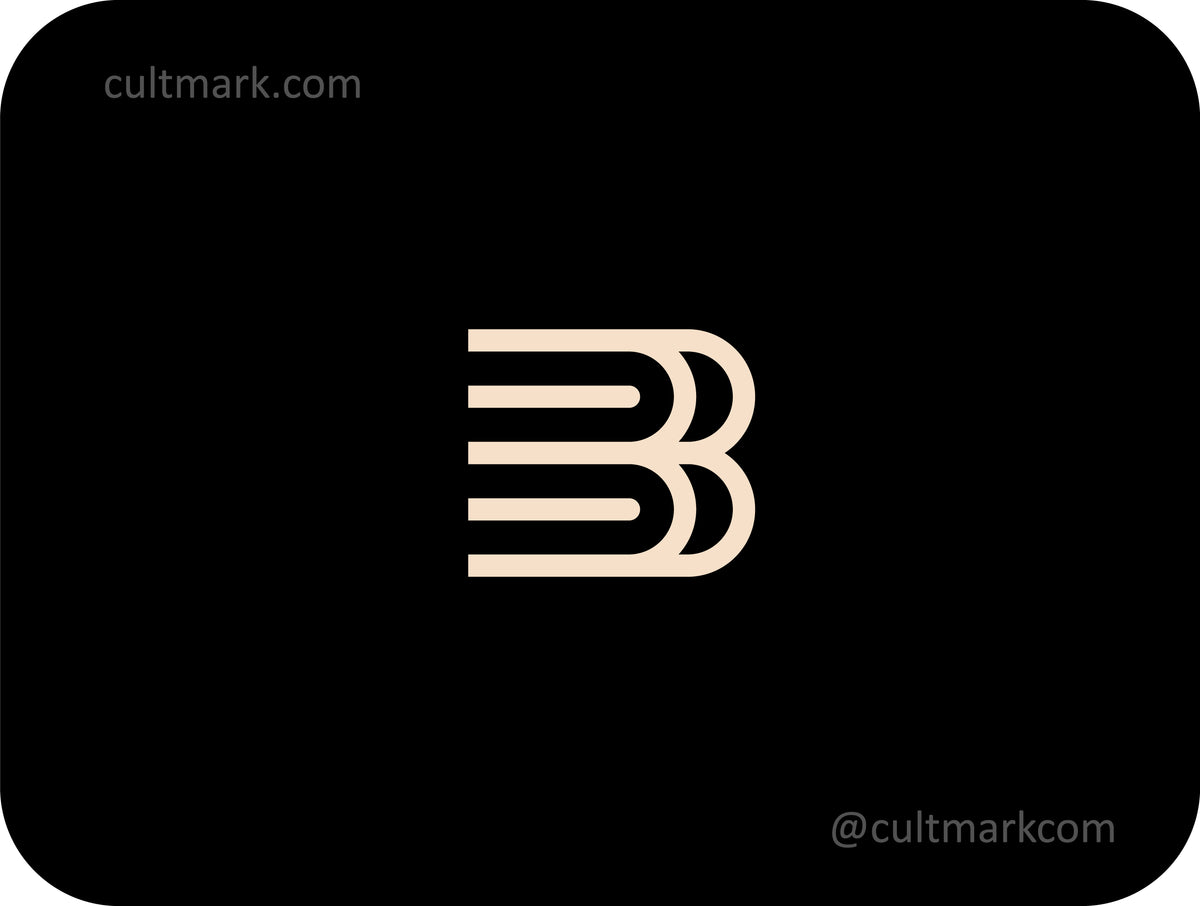 Cultmark minimalist B letter logo formed by stacked books, professional beige monogram for education, publishing, and bookstore branding.