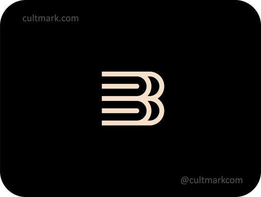 Cultmark minimalist B letter logo formed by stacked books, professional beige monogram for education, publishing, and bookstore branding.