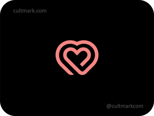 Cultmark modern linear heart logo, professional double-line monogram for wellness and mental health branding.