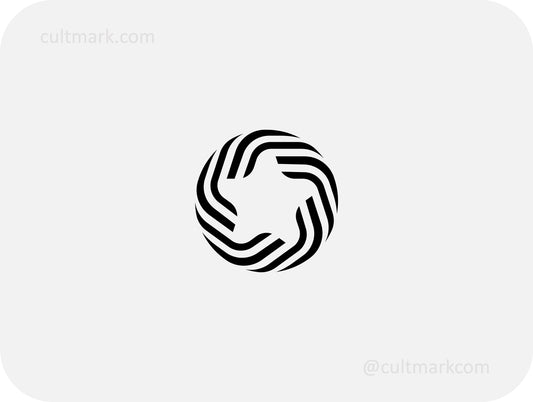 Cultmark back and white star logo with dynamic circular lines, professional award and achievement icon.