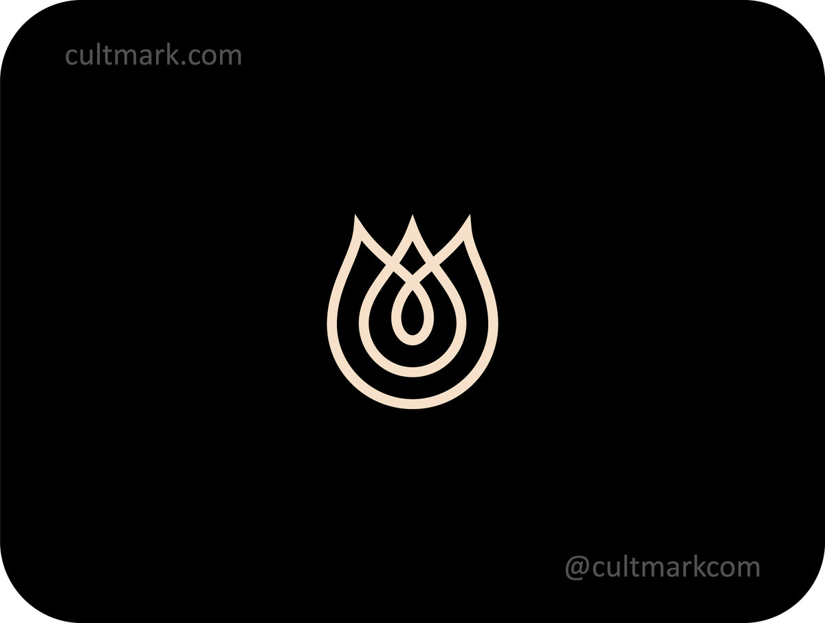 Cutmark minimalist tulip bud logo, elegant line art flower icon for luxury spa, boutique hotel, and beauty branding.