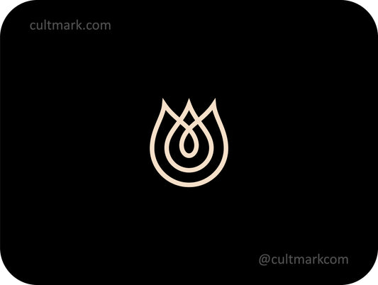Cutmark minimalist tulip bud logo, elegant line art flower icon for luxury spa, boutique hotel, and beauty branding.