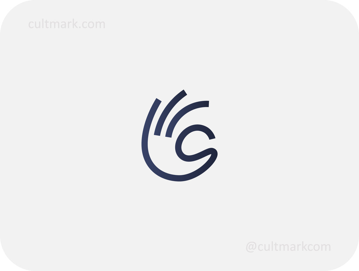 Cultmark minimalist OK hand gesture logo in dark blue line art style, modern symbol of success and approval for creative business.