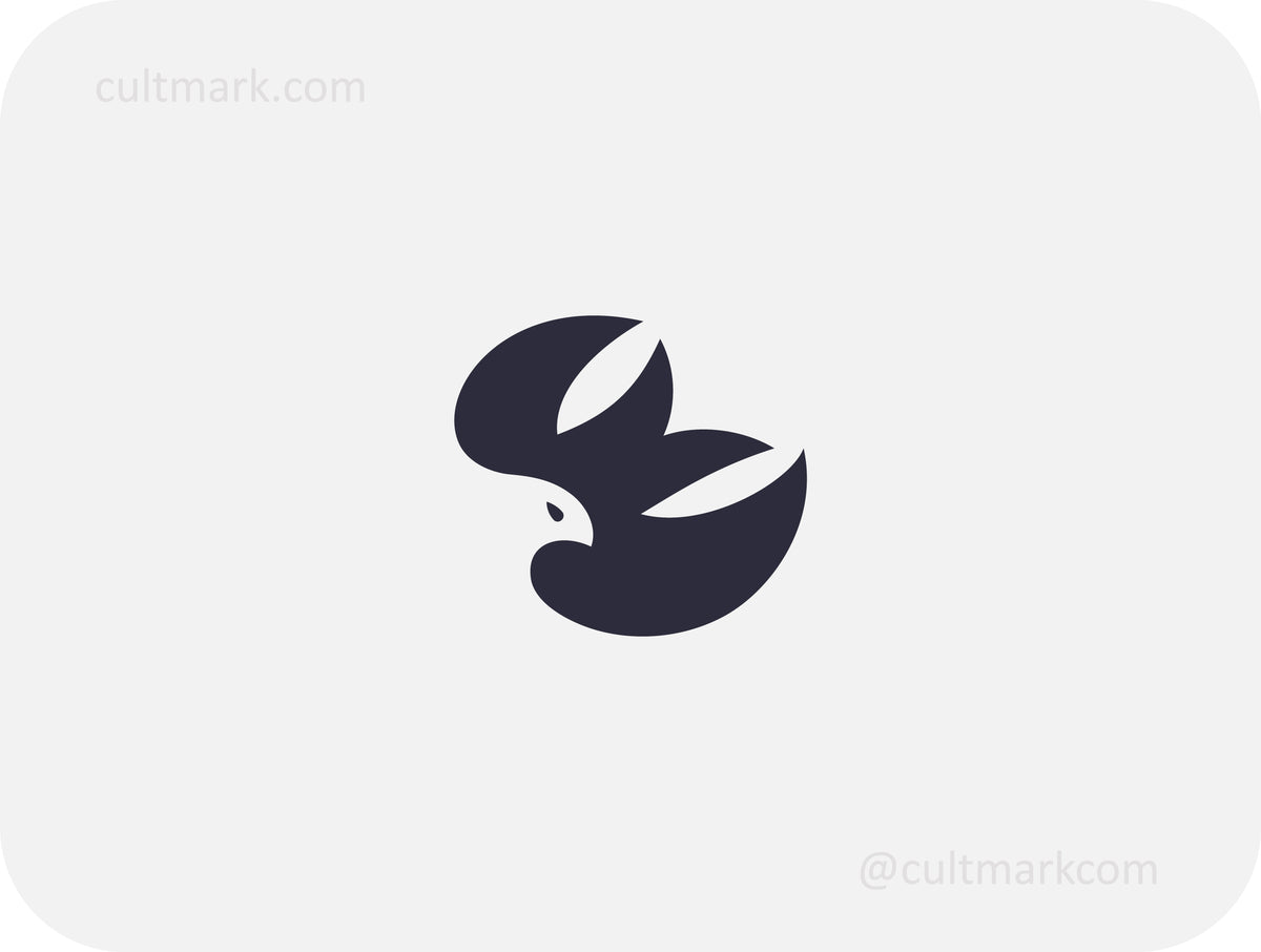 Cultmark modern bird logo design, sleek dark blue avian symbol for clean business identity on light background.