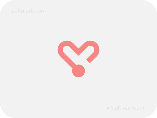 Cultmark modern heart tech logo design, minimalist coral pink heart icon for wellness or medical business identity on light background.