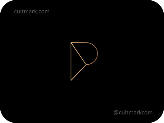 Cultmark graceful golden letter P logo design, elegant and geometric gold line art P initial for luxury business identity on black background.