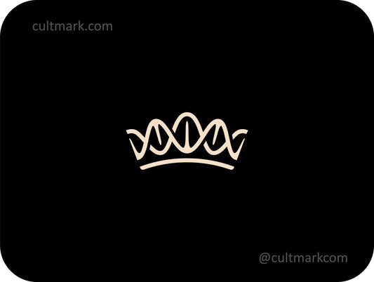Cultmark Genom King monogram design, minimalist blue crown and DNA helix symbol for medical, biotech, or genetic research business identity on light background.