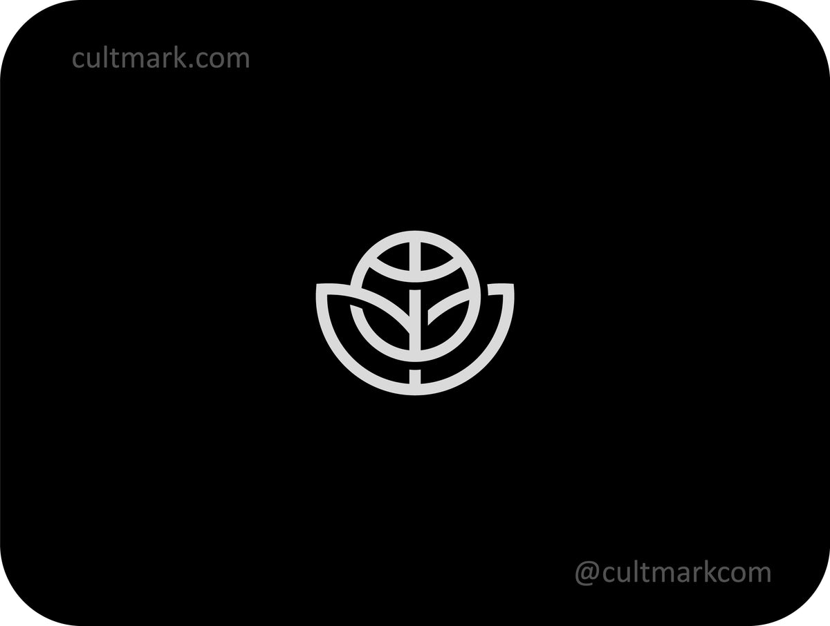 Cultmark Global Plant logo design, minimalist line art globe and plant symbol for sustainability, eco-friendly, or environmental business identity.
