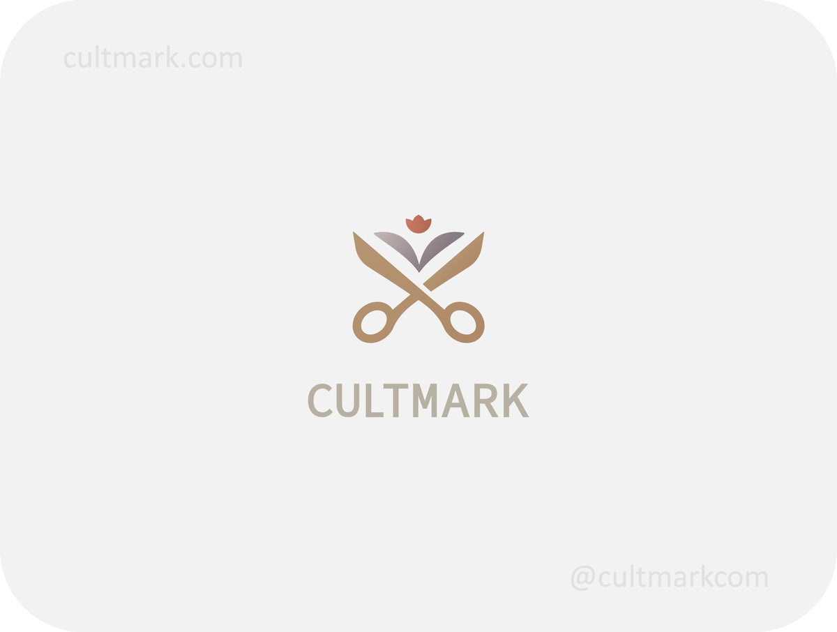 Minimalist floral scissors logo for beauty and fashion brands by Cultmark.