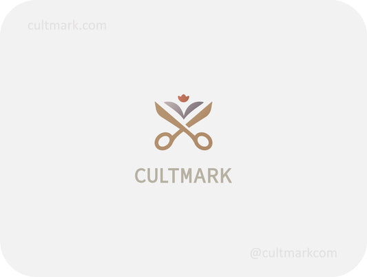 Minimalist floral scissors logo for beauty and fashion brands by Cultmark.