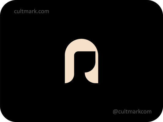Cultmark minimalist female hair silhouette logo in beige, professional logotype for hair salon branding, beauty studios, and cosmetics packaging.