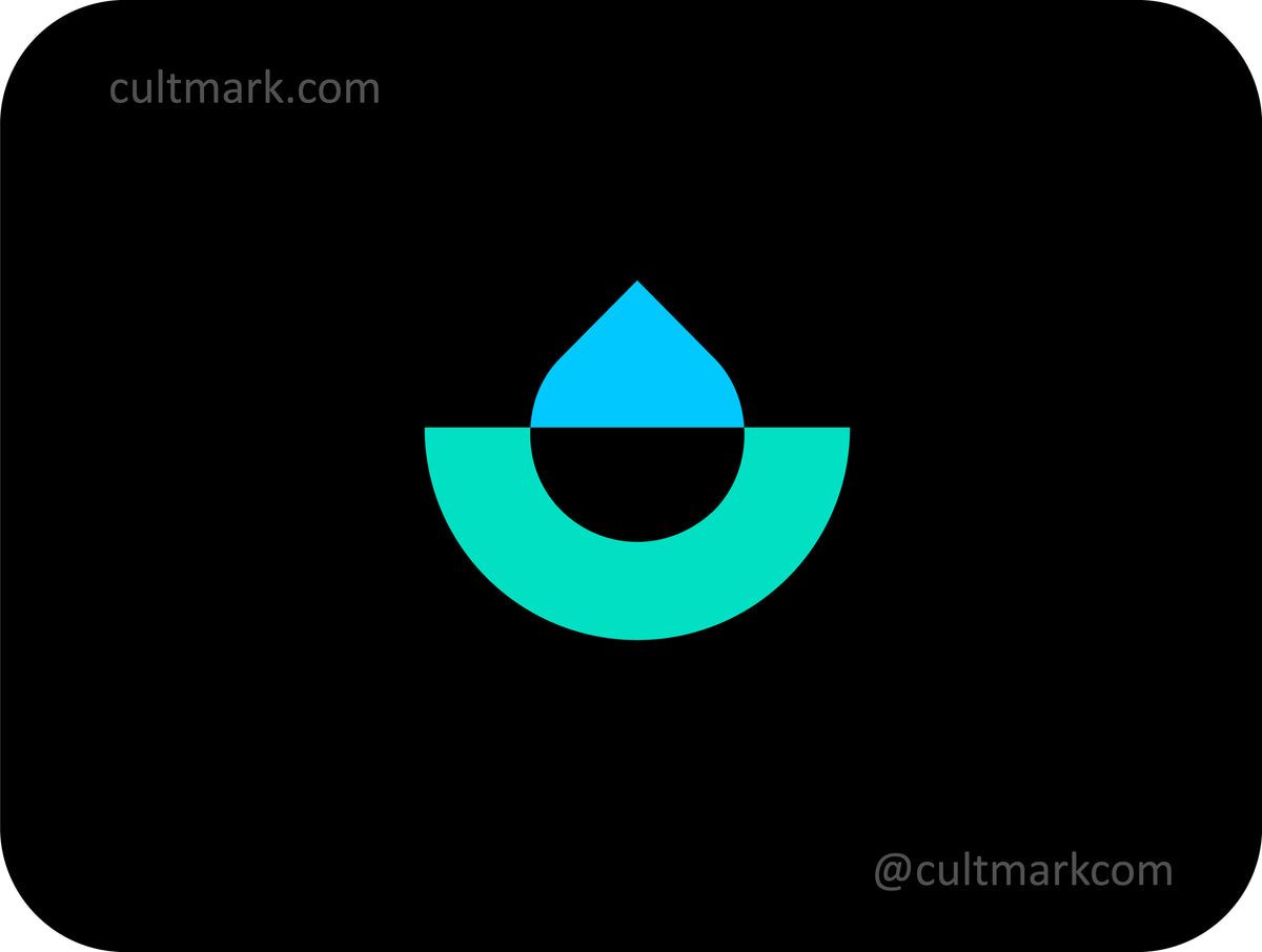 Cultmark pure aqua monogram, elegant water drop icon for premium skincare, hydration, and wellness branding.